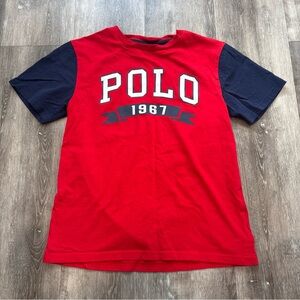 Polo Ralph Lauren Shirt Boys Red Navy POLO 1967 Graphic Colorblock Tee Medium